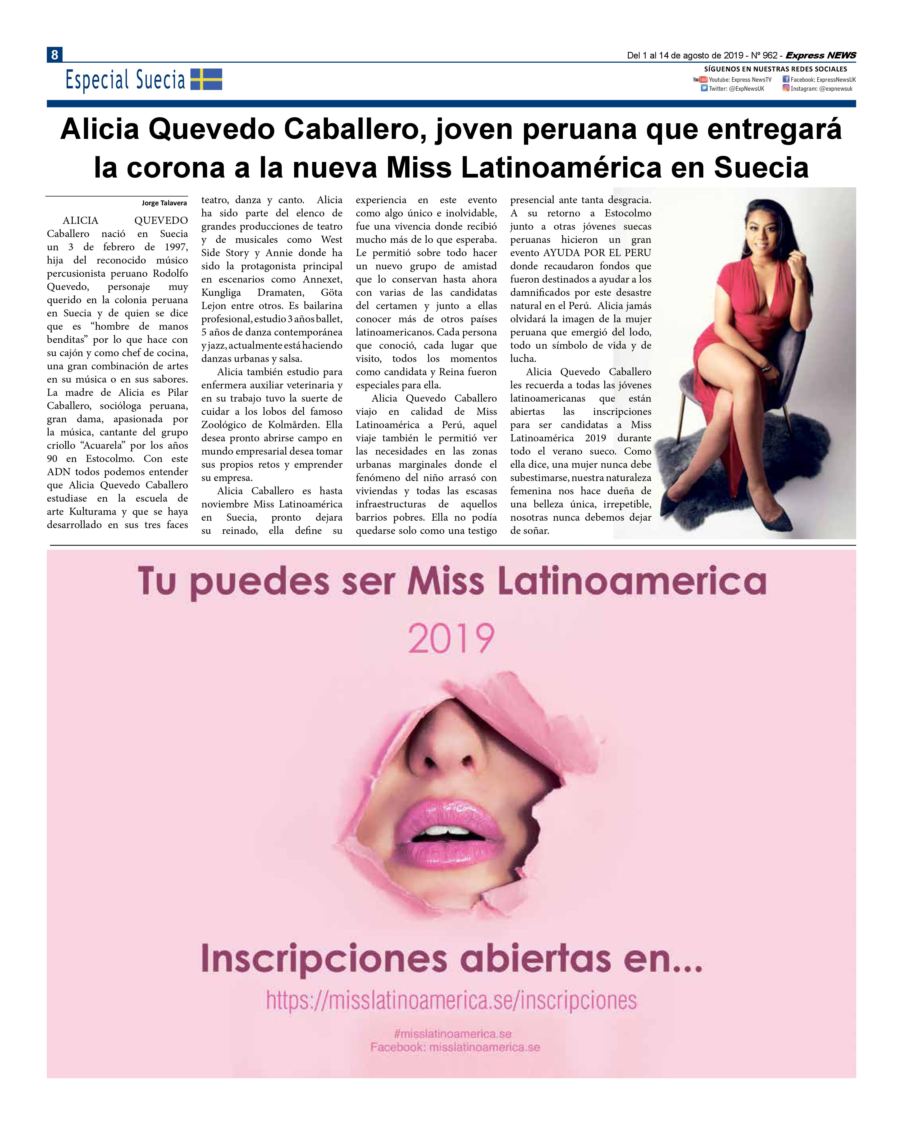 Alicia Quevedo entregará la corona – MisslatinoAmerica 2024